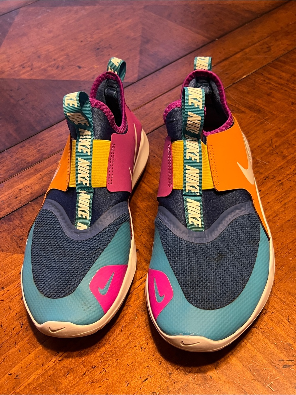 Nike Kids Slip-On Sneakers in Teal, Pink, Orange - Picture 2 of 9